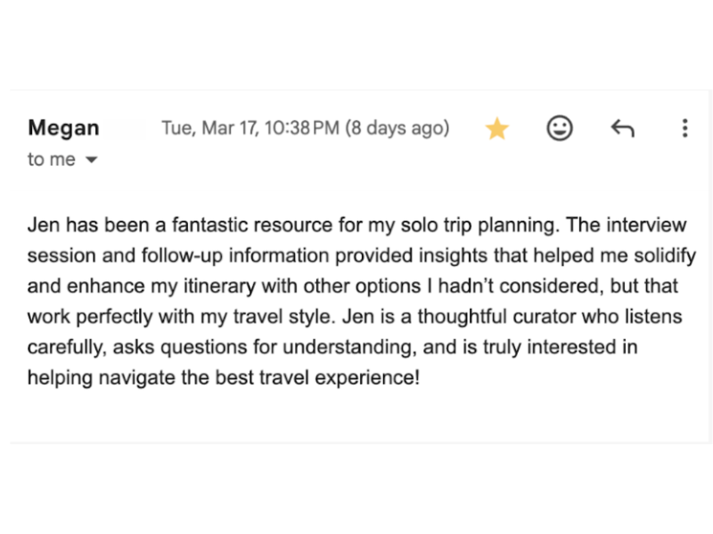 Solo traveler testimonial