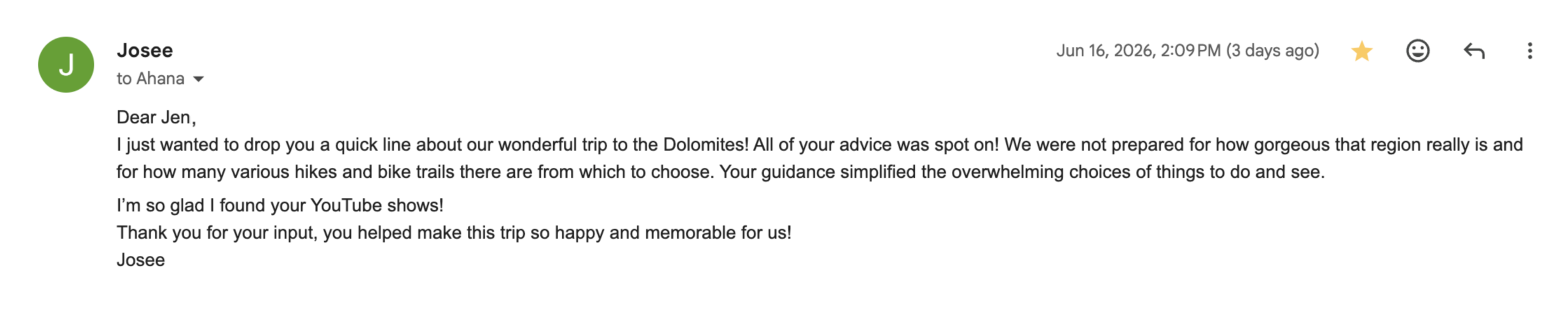 Client testimonial message